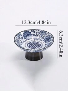 1 pièce Assiette à fruits vintage en céramique, assiette à gâteau et dessert bleu et blanc sur pieds hauts pour le salon, plat à collation en tant que cadeau de Noël souvenir