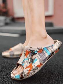 Men's Comfortable Simple Print Slide Sandals With Thick Soles And Open Toe, Breathable - Khaki - View 3