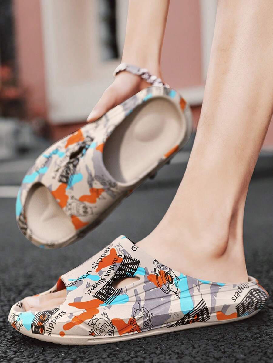 Nam Thoải mái Và Đơn giản In Dày Đáy Chóp giầy mở ra Thoáng khí Trượt - Màu Khaki - Xem 1