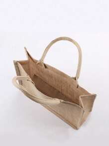 简约字母印花亚麻手提包，简约旅行包礼物，多功能便携式教师手提包，教师感谢亚麻包，女性礼物，教师节礼物，圣诞节最佳教师礼物 - 卡其色 - 查看 5