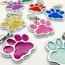 1pc Dog Cat Pendants, Personalised Cat Dog Puppy Pet ID Name Pendants, Collar Tag Pendant Pet Accessories Paw Glitter Pendant, Perfect Gift For Your Pet,No Lettering On Back - Blue - View 6