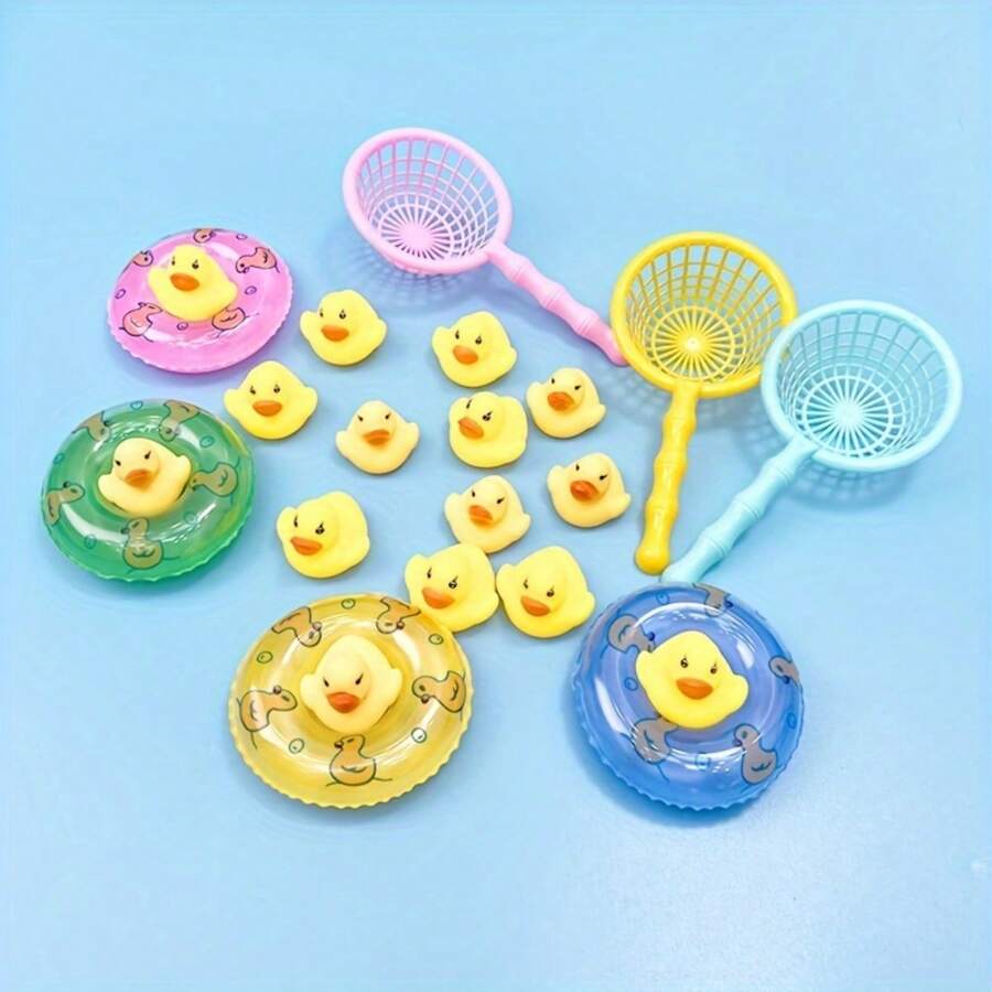 HayZBao 1set Baby Bath Swimming Set - Little Yellow Duck Water Toys For Kids - Fun Swimming Ring For Children's Water Park Play - Red and White - View 1