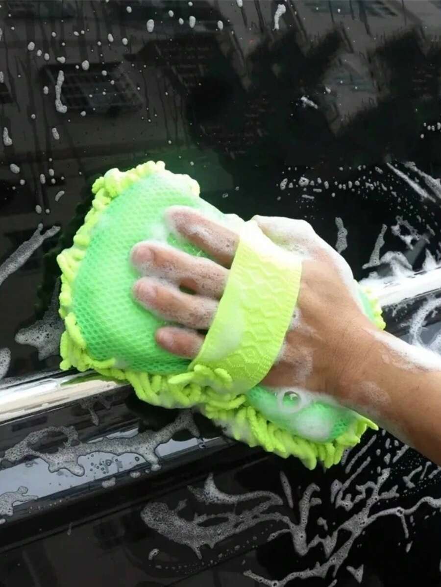 Esponja de microfibra extrasuave para lavado de coches limpieza automotriz - Verde Lima - Ver 1