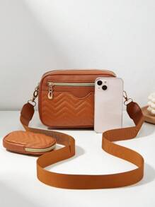 1pc Girl's Mini Wavy Pattern Embossed Letter Bag, Mobile Phone Bag Coin Purse - Brown - View 6