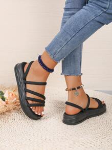 Women Simple Solid Color Thick-Soled Flat Sandals Suitable For Outdoor In Summer