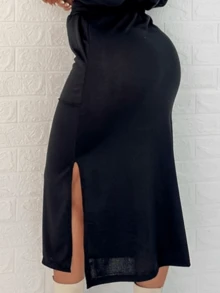 Conjunto Feminino Blusa Manga Longa E Saia Inverno Lanzinha - Preto - Visão 6