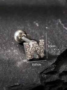 1 Miếng Cổ điển Thời trang Chữ cái Đồ trang sức Nam Xỏ lỗ tai Khối Zirconia  Tiếng Anh Tên viết tắt Đinh ốc Trở lại Bông tai stud Dành Cho Nam Và Nữ - Bạc - Xem 10