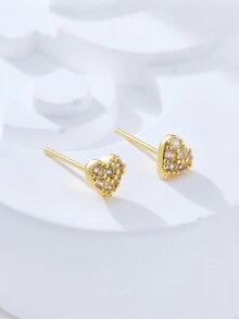 2入組 新款時尚立體氧化鋯心形裝飾開口式耳環,適用於女性、情侶、情人節禮物和母親節禮物,款式包括蜻蜓、兔子、心形、蝴蝶、月亮、海豚、大象和飛機 - 金色 - 查看 19