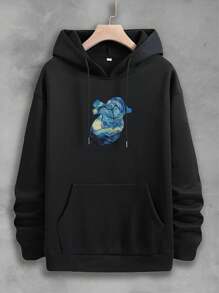 Blusa de Frio Moletom Canguru Masculino Van Gogh Arte Coração - Preto - Visão 1