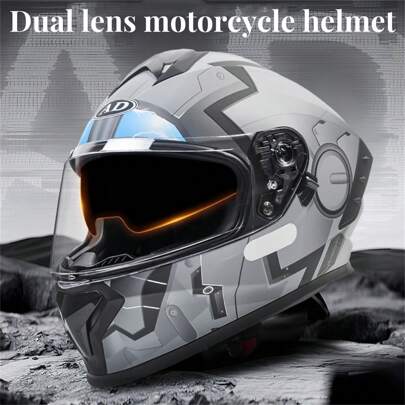 AD 1pc DOT Certified Motorcycle/Scooter Safety Helmet, Unisex, All Season, Dual Visor Protection Full Face Helmet