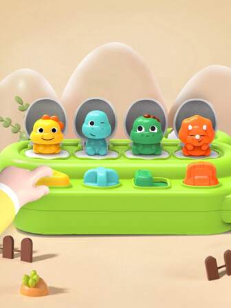 1pc Cute Dinosaur Hide-And-Seek Mechanism Box Baby Early Learning Pop-Up Button Push And Pull Toy With Cause-Effect Relationship Development, Random Spare Parts For Holiday And Birthday Gifts