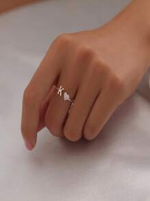 1 件装小心心 A-Z 字母戒指可调节开口戒指首字母名字字母女性派对珠宝情人节 - 銀色 - 查看 4