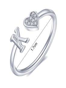 1 件装小心心 A-Z 字母戒指可调节开口戒指首字母名字字母女性派对珠宝情人节 - 銀色 - 查看 10