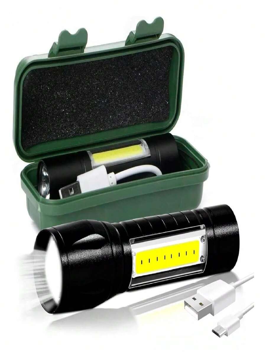 Mini LED Rechargeable Tactical Lamp With Side Flashlight, Pocket Tactical Lamp - Army Green - View 1