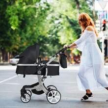 Baby Pushchair, Foldable Infant Stroller With Rain Cover, Mosquito Net, Carry Bag, Adjustable Backrest/Handle/Canopy, Convertible Buggy Pram For 0-3 Years - Black - View 7