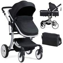 Baby Pushchair, Foldable Infant Stroller With Rain Cover, Mosquito Net, Carry Bag, Adjustable Backrest/Handle/Canopy, Convertible Buggy Pram For 0-3 Years - Black - View 1