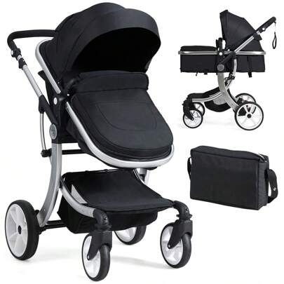 Baby Pushchair, Foldable Infant Stroller With Rain Cover, Mosquito Net, Carry Bag, Adjustable Backrest/Handle/Canopy, Convertible Buggy Pram For 0-3 Years