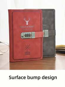 A5 Vintage Password Locked Diary With Thick Creative Notebook For Students, Stationery Notebook With Lock - Red Notebook + Black Gift Box + Pen - View 7