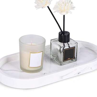 3M 1pc Marble White Oval Tray, Bathroom Vanity Tray, Kitchen Soap Holder, Perfume Candle Jewelry Organizer For Countertop Or Sink Home Bathroom Decor Bathroom Organizer Fall Decor Makeup Organizer Back To School
