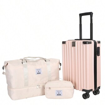 3pcs Luggage Set With Mute Universal Wheels For Women & Men, Including A 20 Inch Carry-On Suitcase, A Cosmetic Bag And A Large Capacity Separated Wet And Dry Bag Trolley Case For Travel For Trip For School For Holiday For Honeymoon Vacation For Study Abroad For Student Bag For School School Accessories School Stuff
