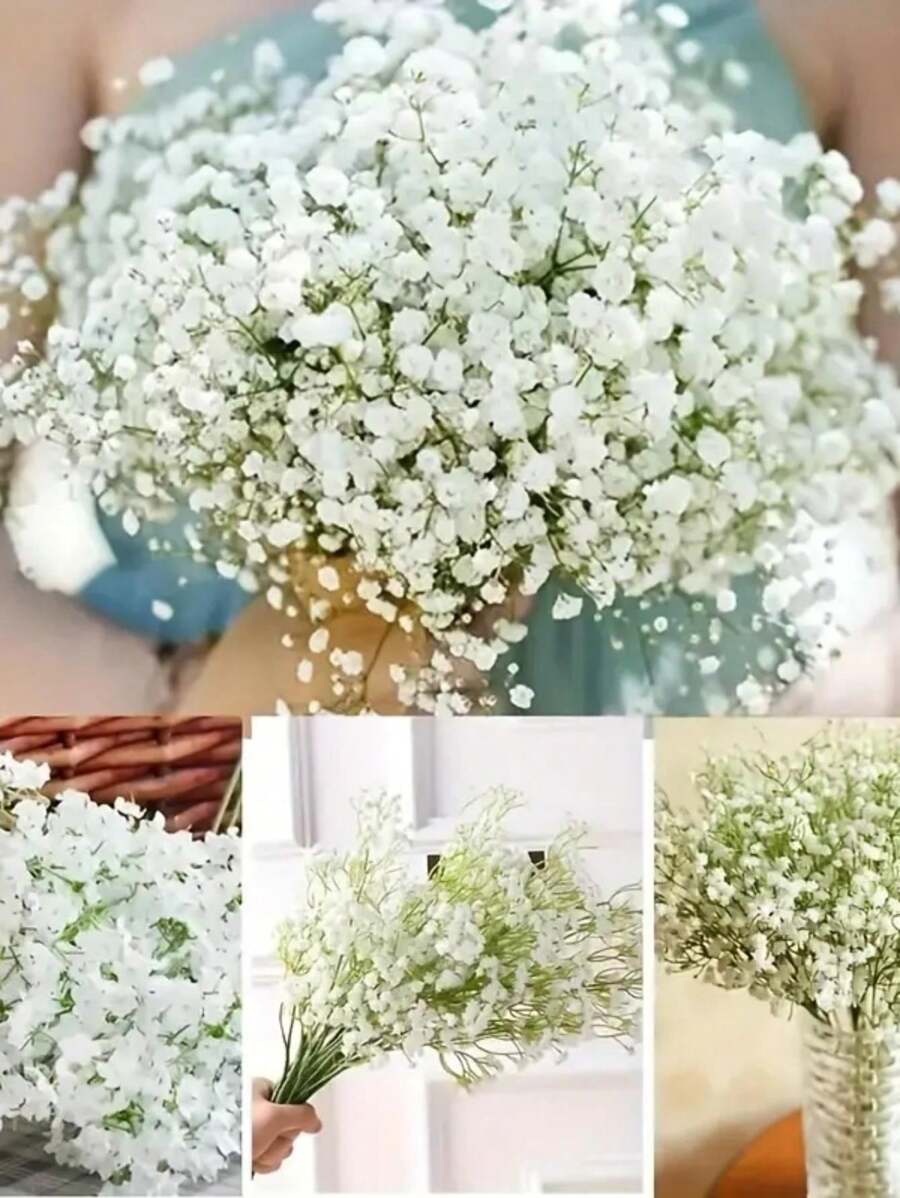 5朵人造星花,帶梗抗氧化鬆散花束,真實觸感的假花,家居和辦公室裝飾,花藝中心人造裝飾,戶外花園和庭院裝飾,婚禮和生日新娘禮品派對裝飾 - 白色 - 查看 1