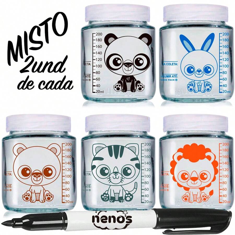 10 Potes de Vidro Armazenar Leite Materno ou Papinha com Graduação 200ml (240.KAWAII) + CANETA - KAWAII - Visão 1