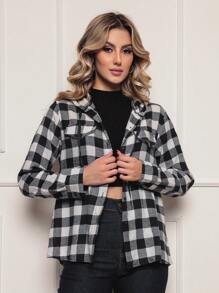 camisa feminina Flanelada xadrez blusa Feminino flanela xadrez Quadriculada