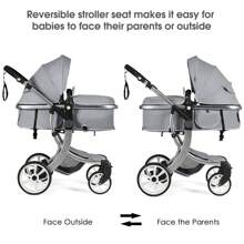 Baby Pushchair, Foldable Infant Stroller With Rain Cover, Mosquito Net, Carry Bag, Adjustable Backrest/Handle/Canopy, Convertible Buggy Pram For 0-3 Years - Grey - View 4