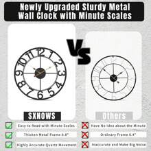 24 Inch Large Black Metal Wall Clock For Living Room Decor, Silent Non Ticking Analog Wall Clock Battery Operated, Rustic Metal Wall Clock For Bedroom, Kitchen, Office - Arabic Numerals - 黑色 - 查看 4