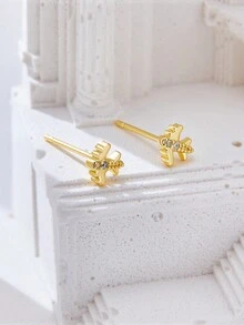 2入組 新款時尚立體氧化鋯心形裝飾開口式耳環,適用於女性、情侶、情人節禮物和母親節禮物,款式包括蜻蜓、兔子、心形、蝴蝶、月亮、海豚、大象和飛機 - 金色 - 查看 17
