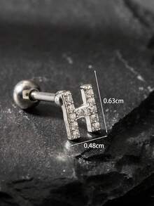 1 Miếng Cổ điển Thời trang Chữ cái Đồ trang sức Nam Xỏ lỗ tai Khối Zirconia  Tiếng Anh Tên viết tắt Đinh ốc Trở lại Bông tai stud Dành Cho Nam Và Nữ - Bạc - Xem 19