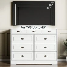 JAMFLY Drawer Double Dresser, Wooden Dresser For Bedroom, Wide Chest Of Drawers With Metal Handles, Storage Organizer Dresser, Nursery Dresser, TV Stand Storage Chest For Living Room, Hallway - 9抽屜-白色 - 查看 5