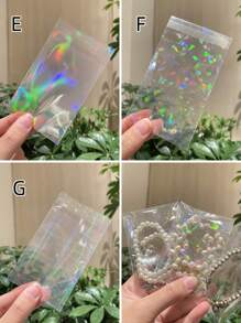 50/100pcs Transparent Holographic Iridescent Jewelry Bags, Jewelry Protection Bags Heart Gradient Transparent OPP Bags, Shiny Card Film, Colorful Photochromic Photo Card Protector - Multicolor - View 9