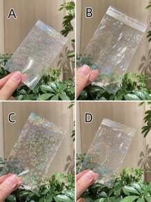 50/100pcs Transparent Holographic Iridescent Jewelry Bags, Jewelry Protection Bags Heart Gradient Transparent OPP Bags, Shiny Card Film, Colorful Photochromic Photo Card Protector - Multicolor - View 8