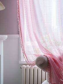 Bubaba 1 rèm cửa sổ hình chữ nhật rỗng họa tiết hình học màu hồng, rèm cửa sổ trong suốt hình đồng xu bằng đồng Bohemian, thích hợp cho phòng ngủ, phòng khách, nhà bếp, phòng ăn, quán cà phê, phòng tập thể dục, tiền sảnh, nhà sử dụng cho mọi mùa - Hồng - Xem 2