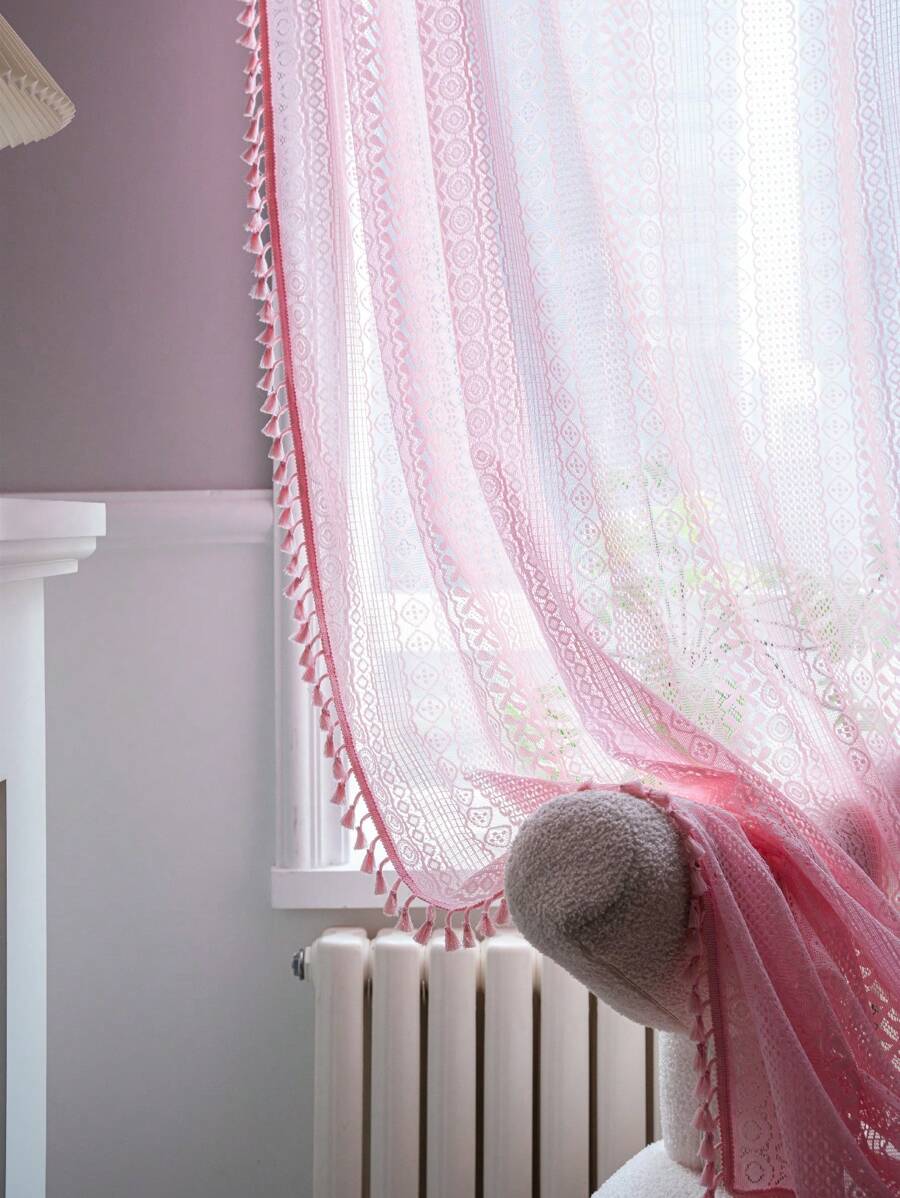 Bubaba 1 rèm cửa sổ hình chữ nhật rỗng họa tiết hình học màu hồng, rèm cửa sổ trong suốt hình đồng xu bằng đồng Bohemian, thích hợp cho phòng ngủ, phòng khách, nhà bếp, phòng ăn, quán cà phê, phòng tập thể dục, tiền sảnh, nhà sử dụng cho mọi mùa