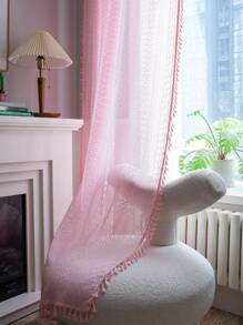 Bubaba 1 rèm cửa sổ hình chữ nhật rỗng họa tiết hình học màu hồng, rèm cửa sổ trong suốt hình đồng xu bằng đồng Bohemian, thích hợp cho phòng ngủ, phòng khách, nhà bếp, phòng ăn, quán cà phê, phòng tập thể dục, tiền sảnh, nhà sử dụng cho mọi mùa - Hồng - Xem 9