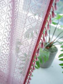 Bubaba 1 rèm cửa sổ hình chữ nhật rỗng họa tiết hình học màu hồng, rèm cửa sổ trong suốt hình đồng xu bằng đồng Bohemian, thích hợp cho phòng ngủ, phòng khách, nhà bếp, phòng ăn, quán cà phê, phòng tập thể dục, tiền sảnh, nhà sử dụng cho mọi mùa - Hồng - Xem 7