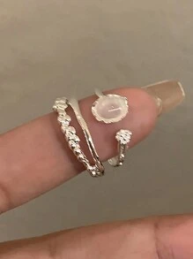 2pcs/Set Light Luxury French Personalized Adjustable Simple Fashionable Minimalistic Copper Rings For Daily Wear