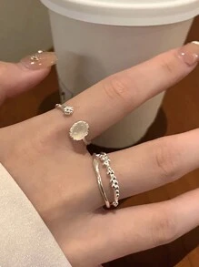 2pcs/Set Light Luxury French Personalized Adjustable Simple Fashionable Minimalistic Copper Rings For Daily Wear