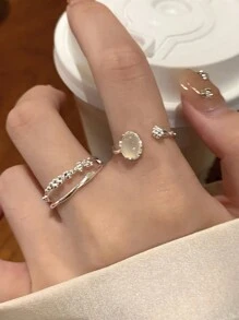 2pcs/Set Light Luxury French Personalized Adjustable Simple Fashionable Minimalistic Copper Rings For Daily Wear