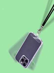 1pc Black Rope + Transparent Anti-Pull Cushion Crossbody Lanyard Tpu & Metal Buckle Sticker Clip Compatible With All Phone Models Case Gifts For Mother, Family, Friends, Birthday, Holiday Phone Charm, Phone Chain