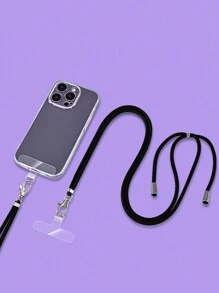 1pc Black Rope + Transparent Anti-Pull Cushion Crossbody Lanyard Tpu & Metal Buckle Sticker Clip Compatible With All Phone Models Case Gifts For Mother, Family, Friends, Birthday, Holiday Phone Charm, Phone Chain