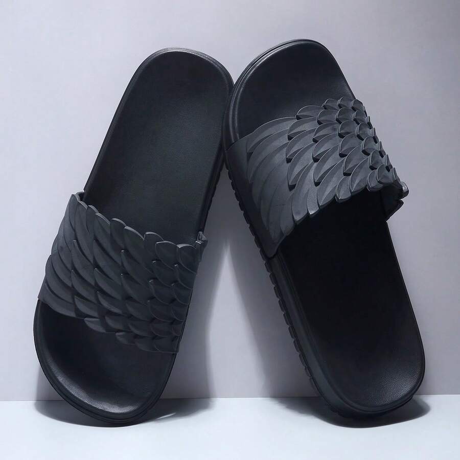男式夏季風格拖鞋,耐磨,防滑,耐用,舒適,適用於室內和室外使用 - 黑色 - 查看 1