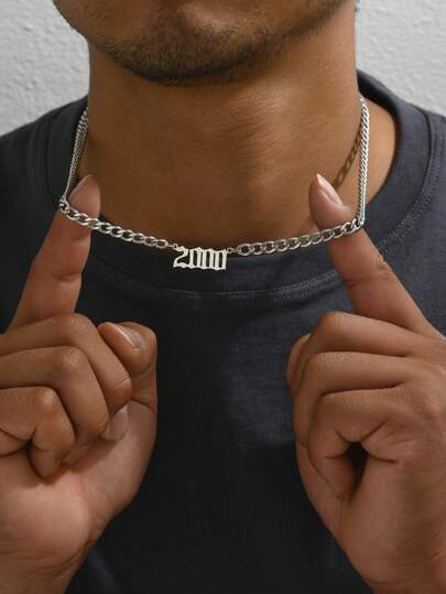 1 Pc Personalized Minimalist Style Men's Stainless Steel Birth Year Necklace Suitable For Commemorative Gifts