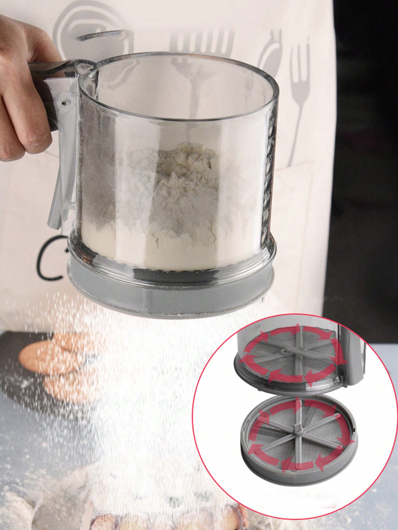 غربال الدقيق المحمول بشكل إناء للاستخدام المنزلي،...