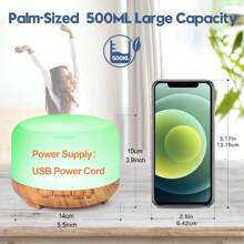 1pc 500ml Wood Grain Color 5V 2A Usb Powered Aromatherapy Diffuser SQ5, Essential Oil Aroma Diffuser Designed With Auto Shut Off (When Water Run Out) And 7 Color Atmosphere Lights, Comes With A Remote Control, Suitable For Room, Office, Spa Aromatherapy Fragrance