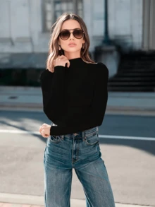 Blusa Cuello De Tortuga Mujer Ajustado De Moda - Negro - Ver 3