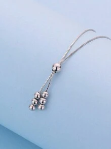 S925純銀頸鏈圓珠流蘇頸鏈女士鎖骨鏈可調節頸鏈 - 銀色 - 查看 4
