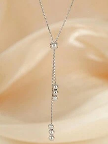 S925純銀頸鏈圓珠流蘇頸鏈女士鎖骨鏈可調節頸鏈 - 銀色 - 查看 2